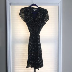 Navy and gold polka dot dress